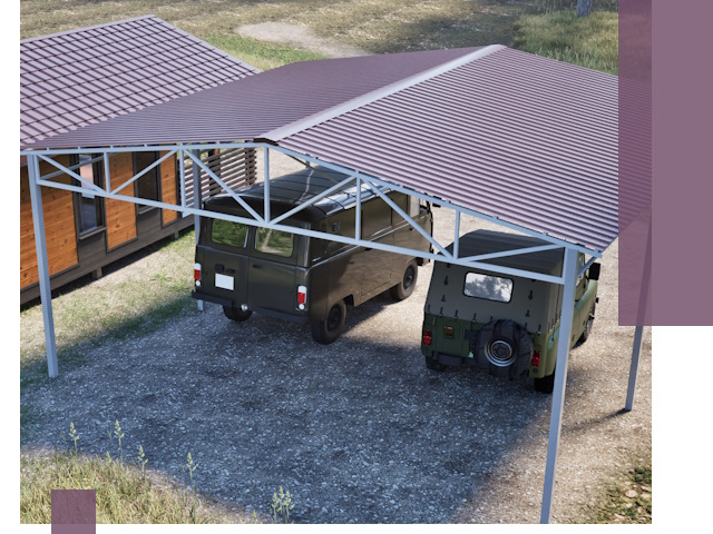 Двускатные навесы под ключ в Озёрске — изготовление и монтаж